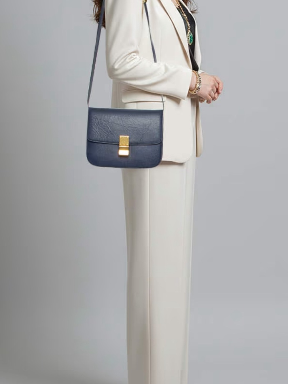 Celine Classic Box Medium Shoulder Leather Bag in Blue